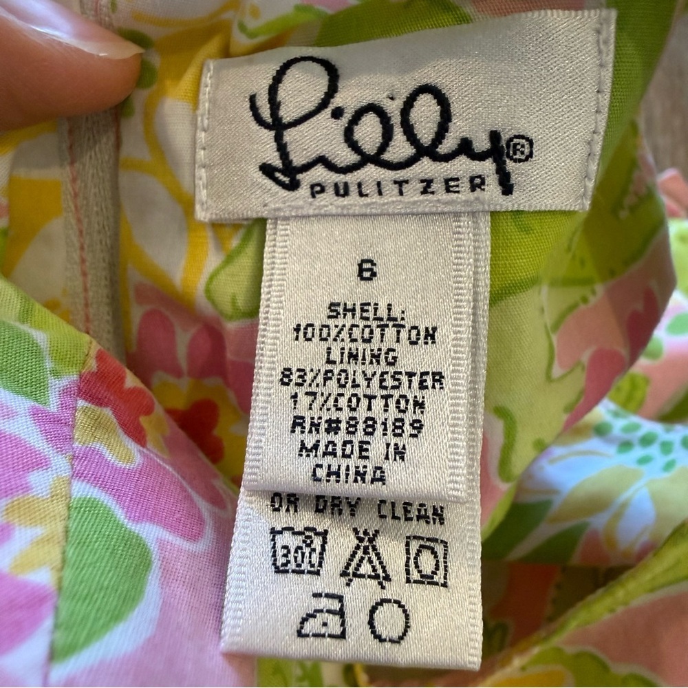 VTG Lilly Pulitzer Shift Dress Girls Size 6 Pink Green Floral Alligators Preppy - Picture 4 of 8